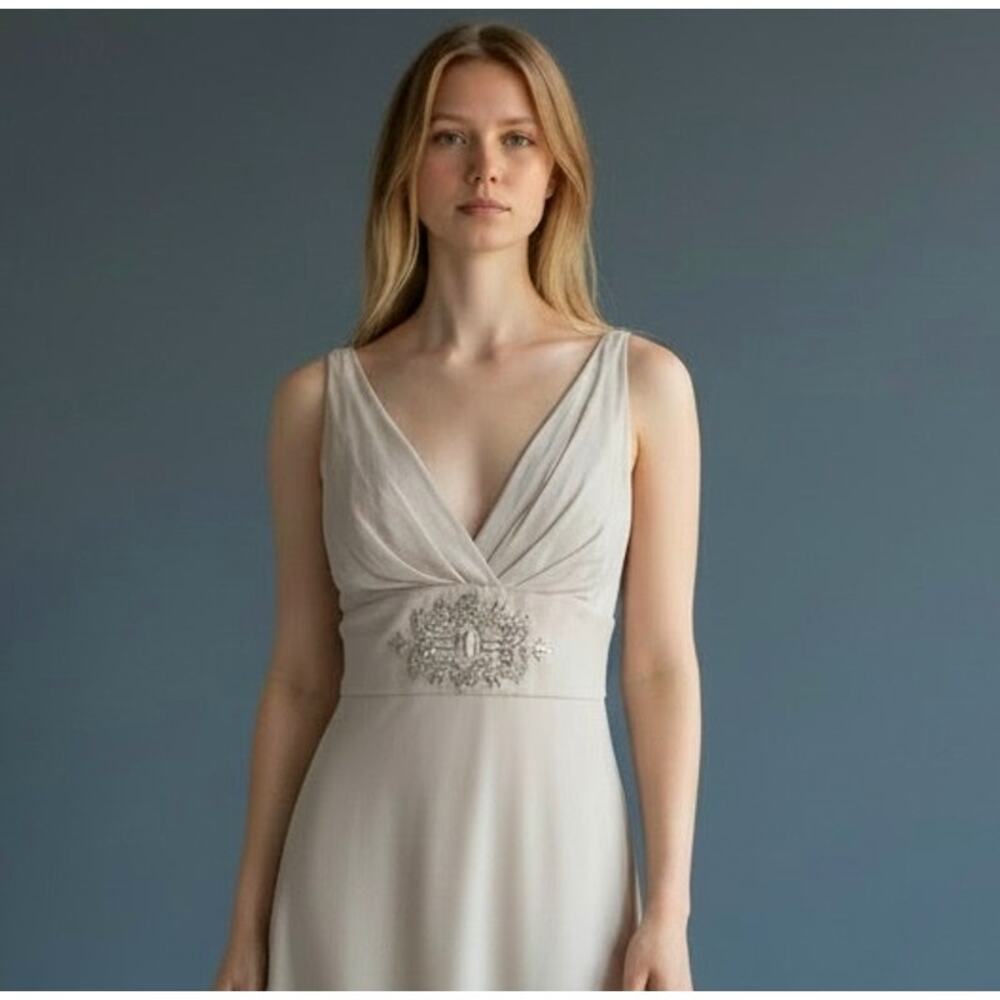 Collette Dinnigan NWT 100% Silk Silver Mist Hand Beaded Evening Gown Dress XS - Picture 3 of 16